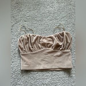 Princess Polly Cream Velvet Crop Top